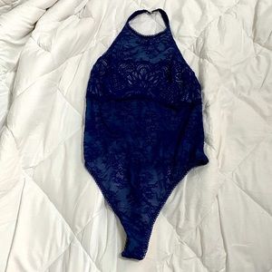 Victoria secret blue halter neck lace body suit lingerie